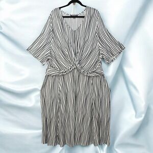 Ulla Popken Striped Twist Front Dress Plus Size Casual Woman 24/26 Black & White